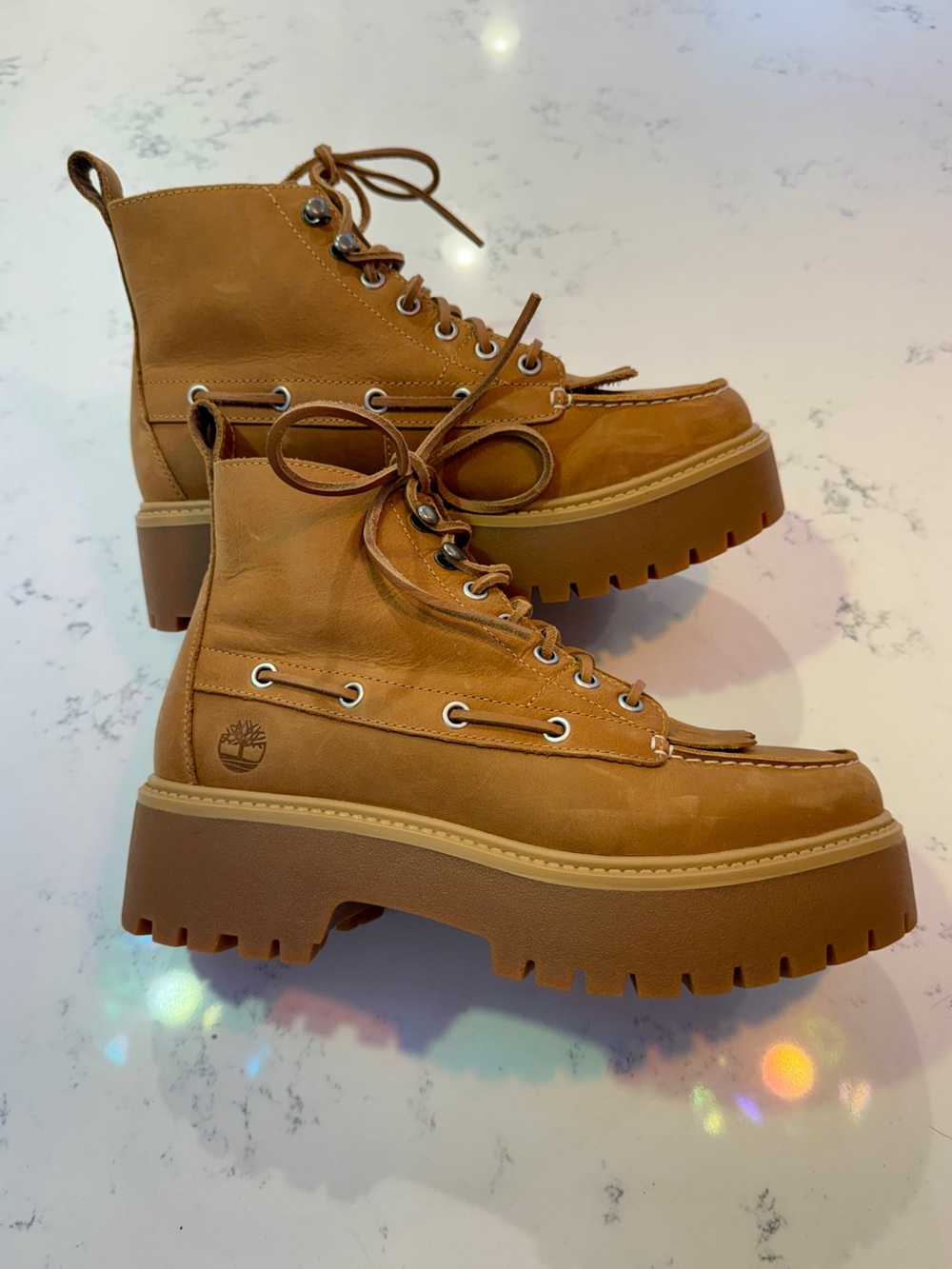 Timberland Women's Stone Street Platform Kiltie Boat Shoe Boot Wheat 8.5 - Picture 3 of 8